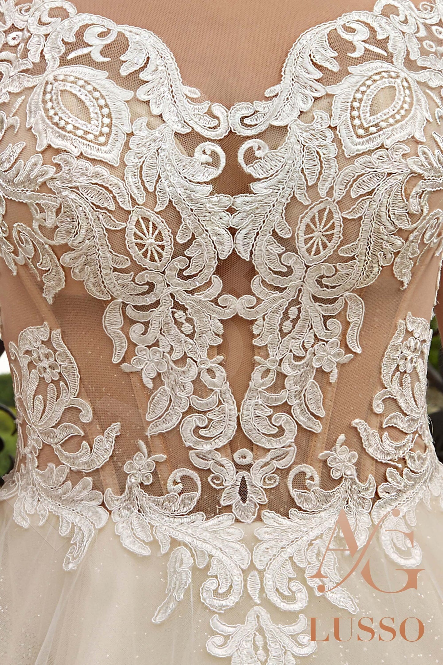 Rania Illusion back Princess/Ball Gown Short/ Cap sleeve Wedding Dress 4