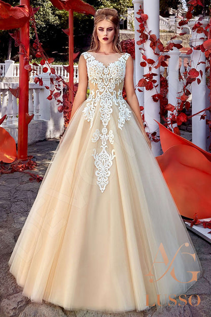 Salma Illusion back Princess/Ball Gown Sleeveless Wedding Dress Front