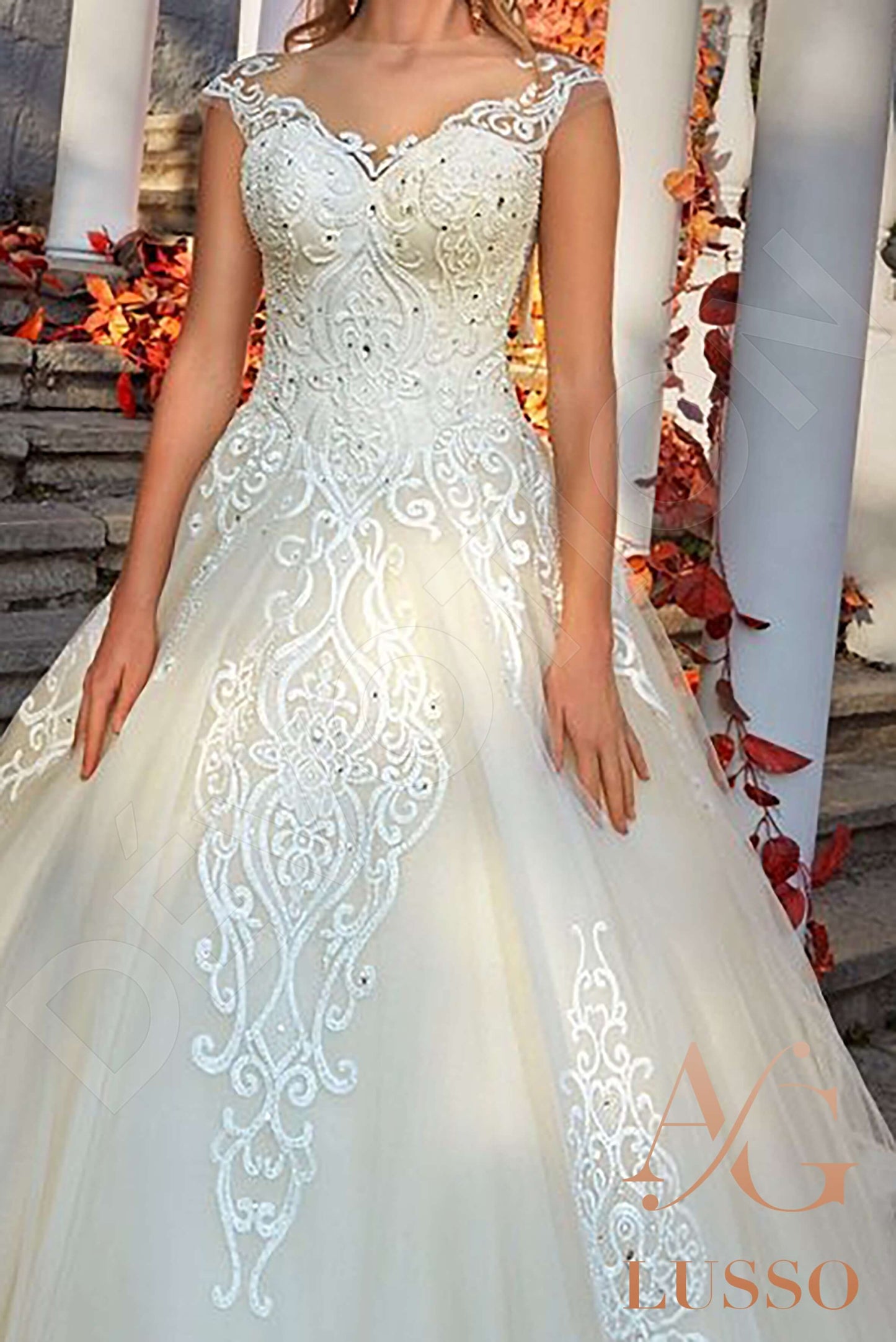 Melodia Illusion back Princess/Ball Gown Short/ Cap sleeve Wedding Dress 5