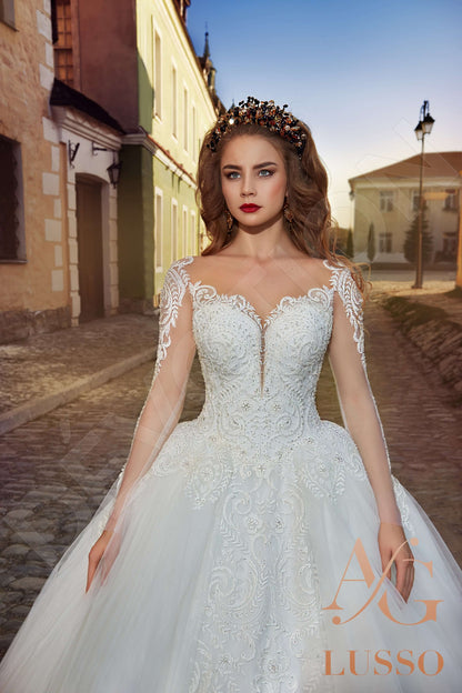 Janette Illusion back Princess/Ball Gown Long sleeve Wedding Dress 2