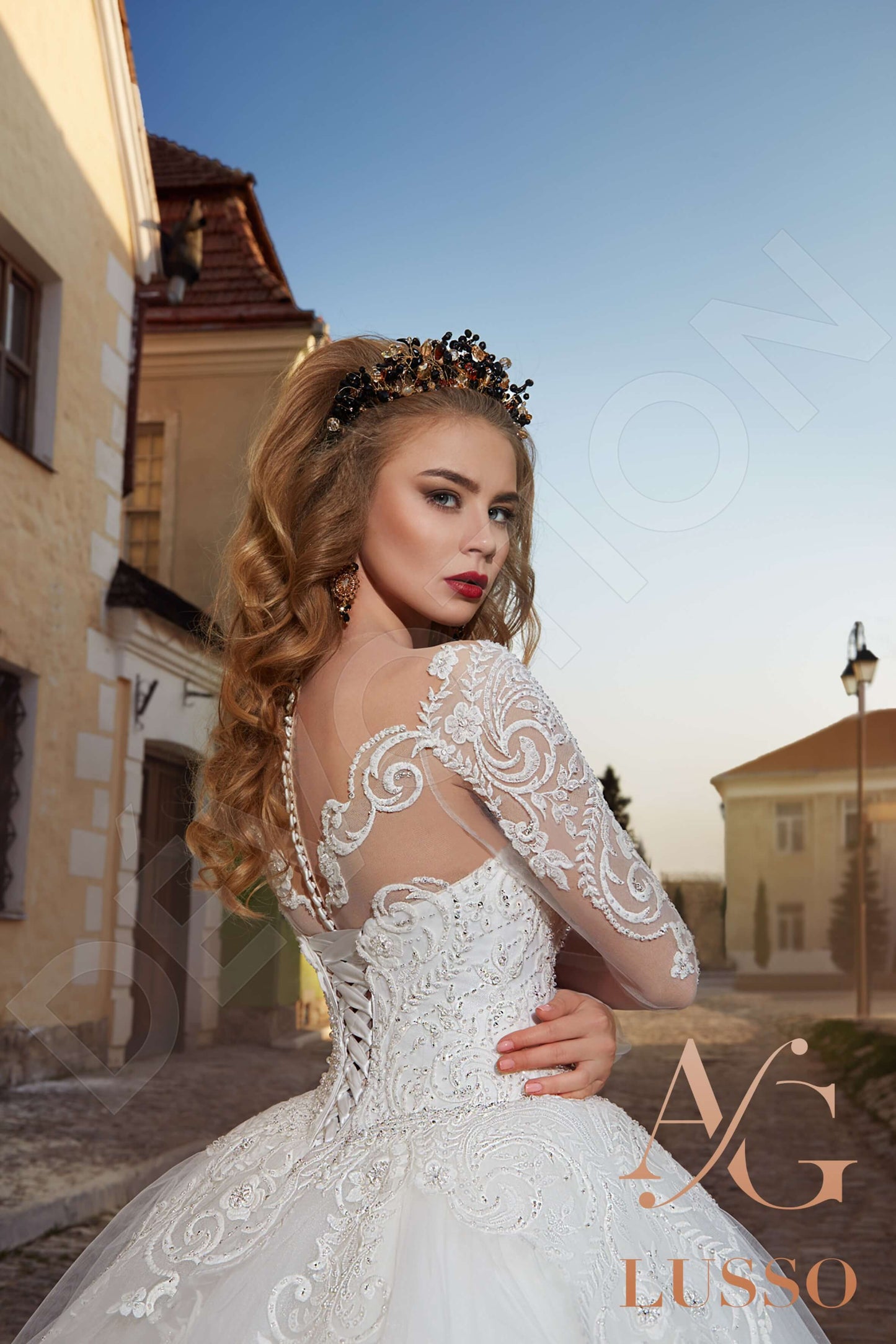 Janette Illusion back Princess/Ball Gown Long sleeve Wedding Dress 3