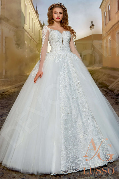 Janette Illusion back Princess/Ball Gown Long sleeve Wedding Dress Front