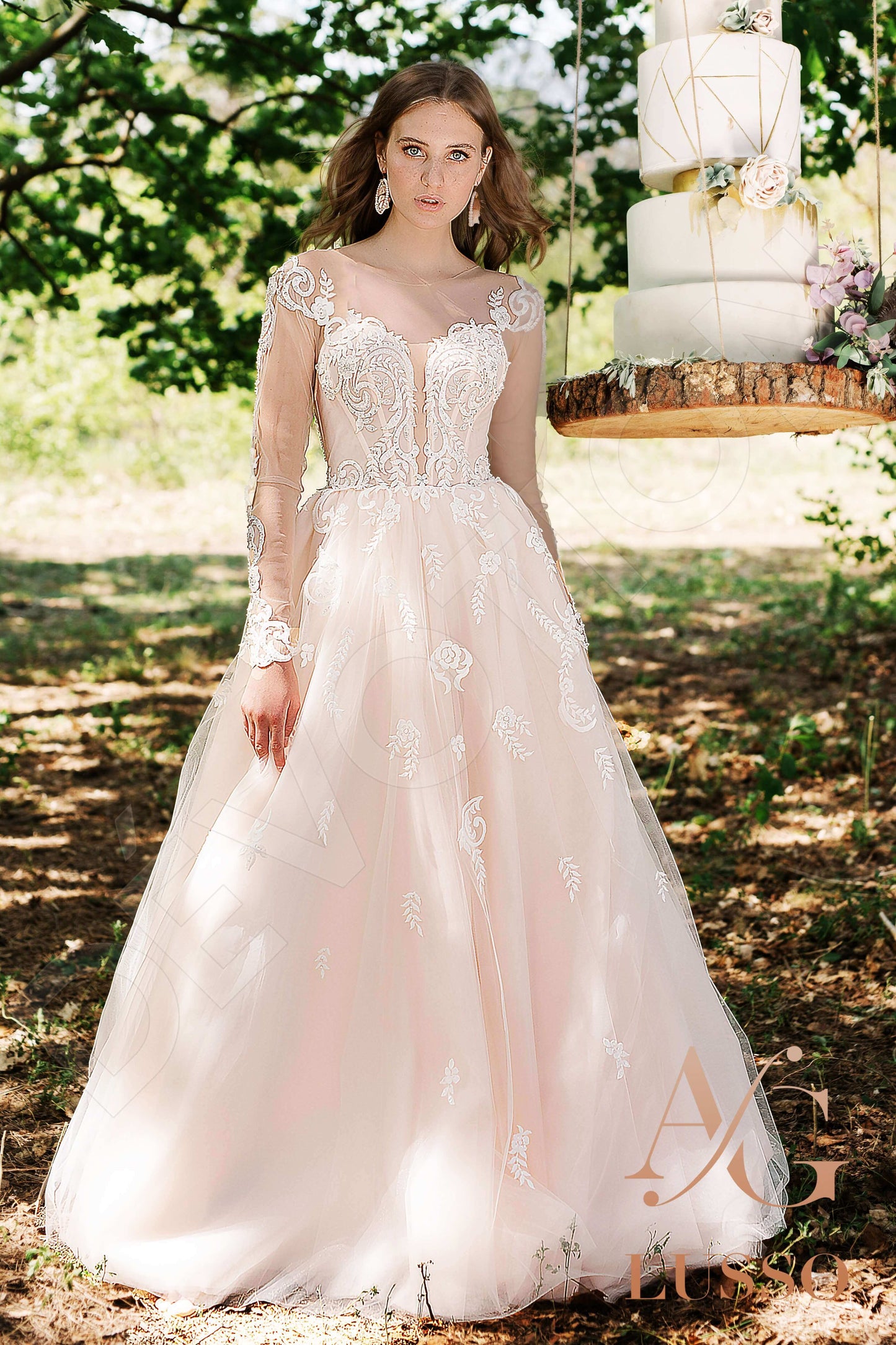 Adora Illusion back A-line Long sleeve + Décor Wedding Dress Front