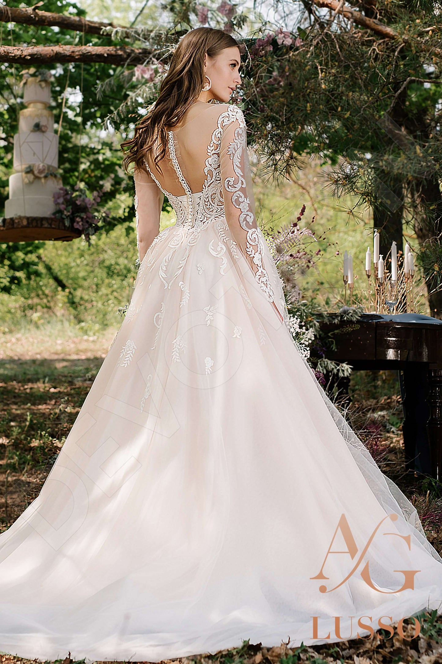 Adora Illusion back A-line Long sleeve + Décor Wedding Dress Back
