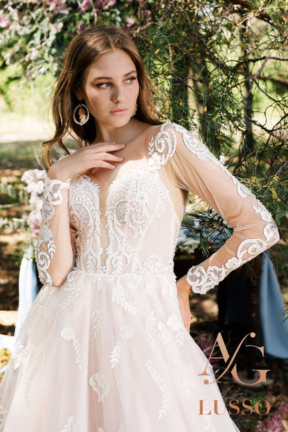 Adora Illusion back A-line Long sleeve + Décor Wedding Dress 2