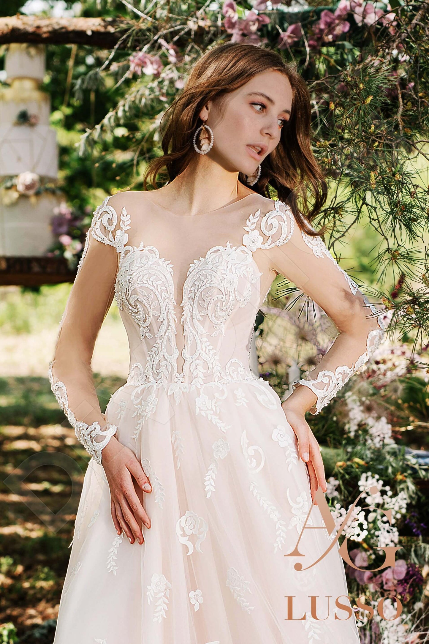 Adora Illusion back A-line Long sleeve + Décor Wedding Dress 3