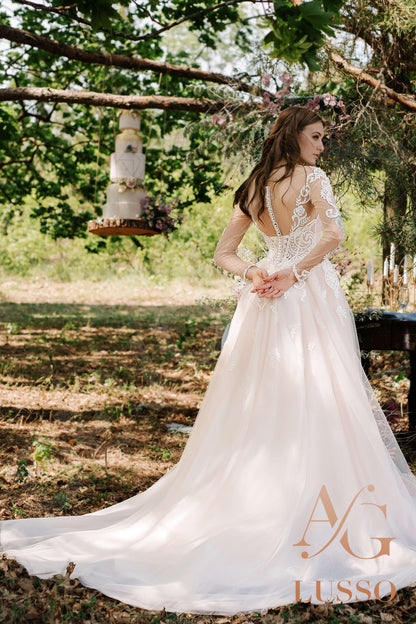 Adora Illusion back A-line Long sleeve + Décor Wedding Dress 4