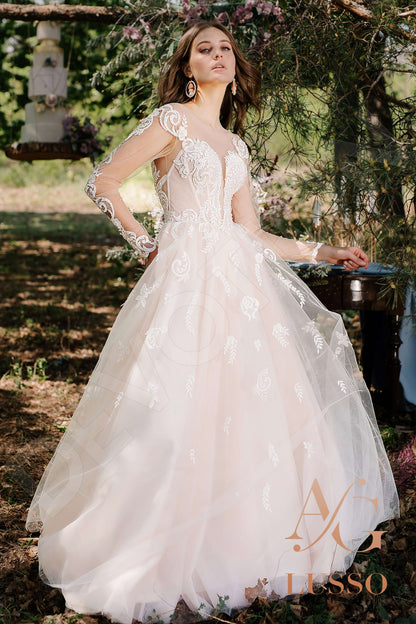 Adora Illusion back A-line Long sleeve + Décor Wedding Dress 5