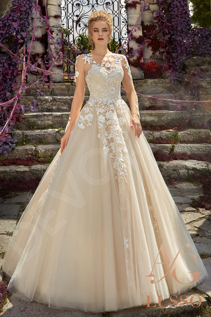 Sonita Illusion back Princess/Ball Gown Long sleeve Wedding Dress Front