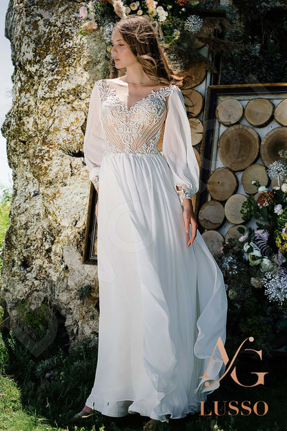 Binda Illusion back A-line Long sleeve + Décor Wedding Dress Front