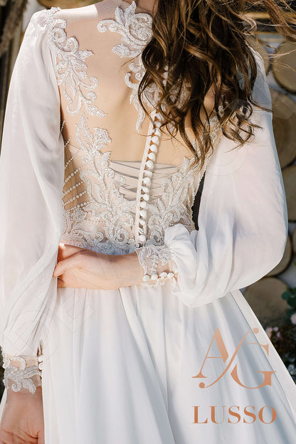 Binda Illusion back A-line Long sleeve + Décor Wedding Dress 3