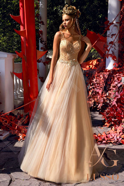 Almina Open back A-line Sleeveless Wedding Dress Front