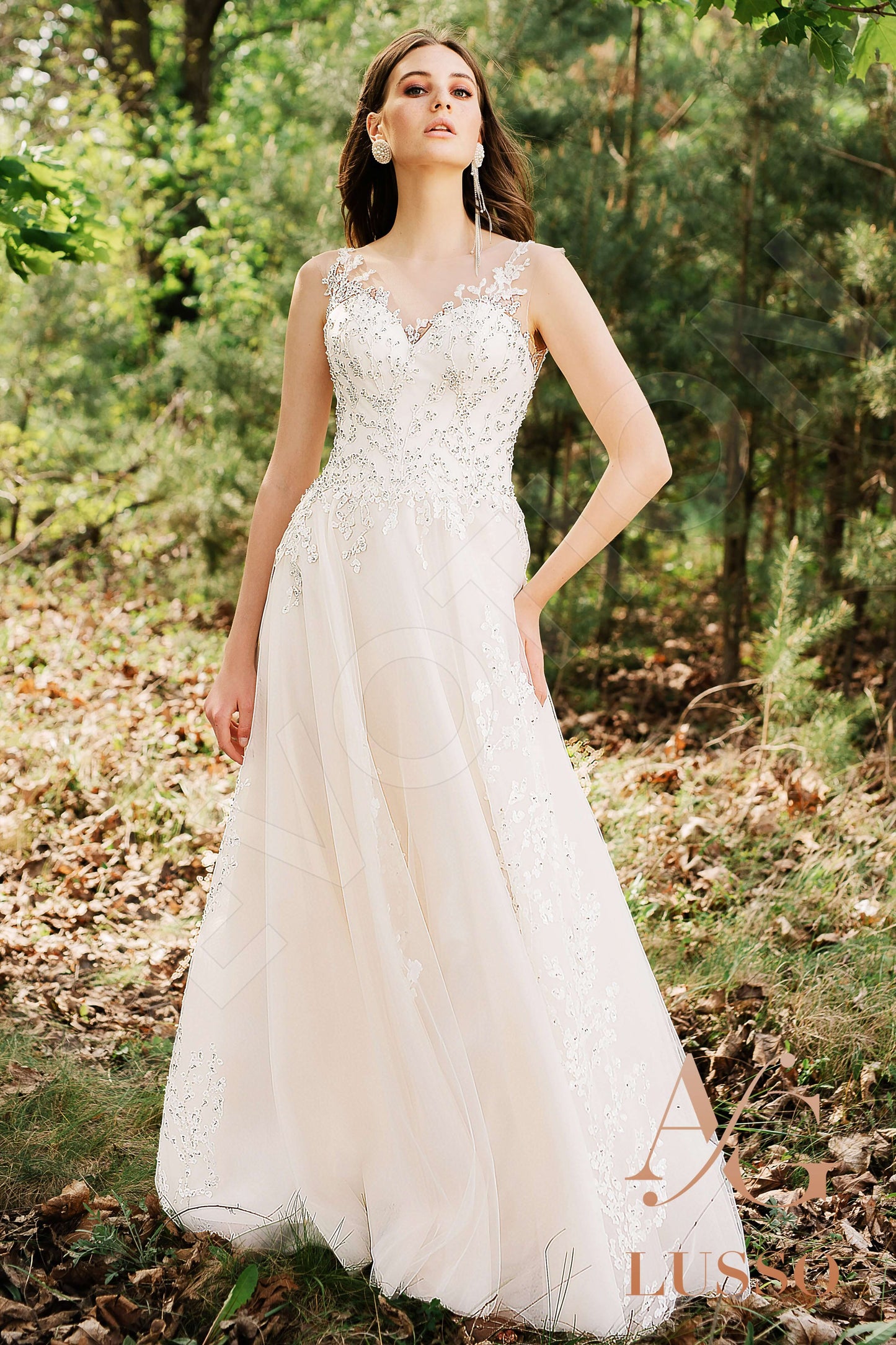 Ahava Illusion back A-line Sleeveless Wedding Dress Front