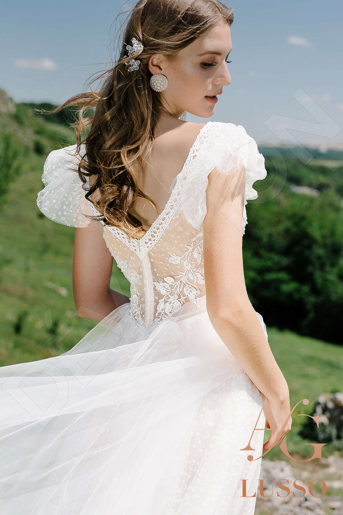Edwina Open back A-line Short/ Cap sleeve Wedding Dress 3