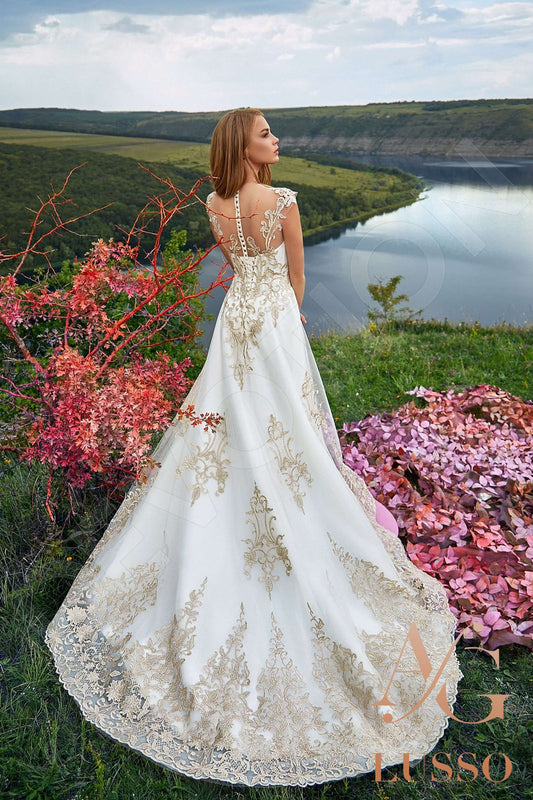Romanilla A-line Illusion White Gold Wedding dress