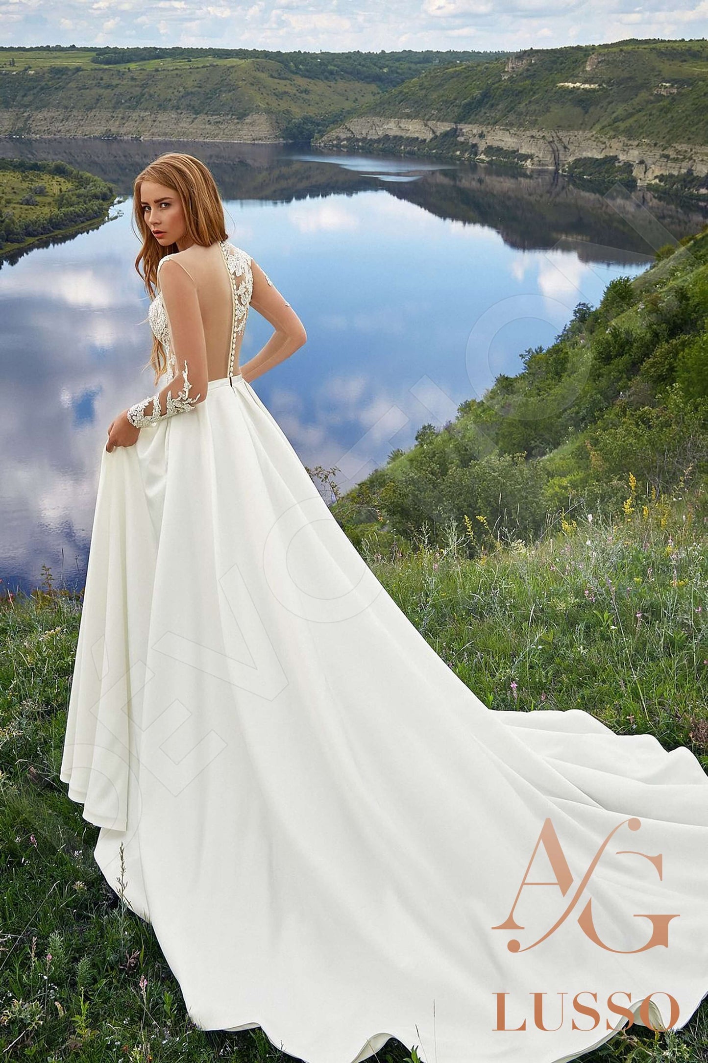 Faila Illusion back A-line Long sleeve Wedding Dress 2