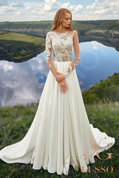 Faila Illusion back A-line Long sleeve Wedding Dress Front