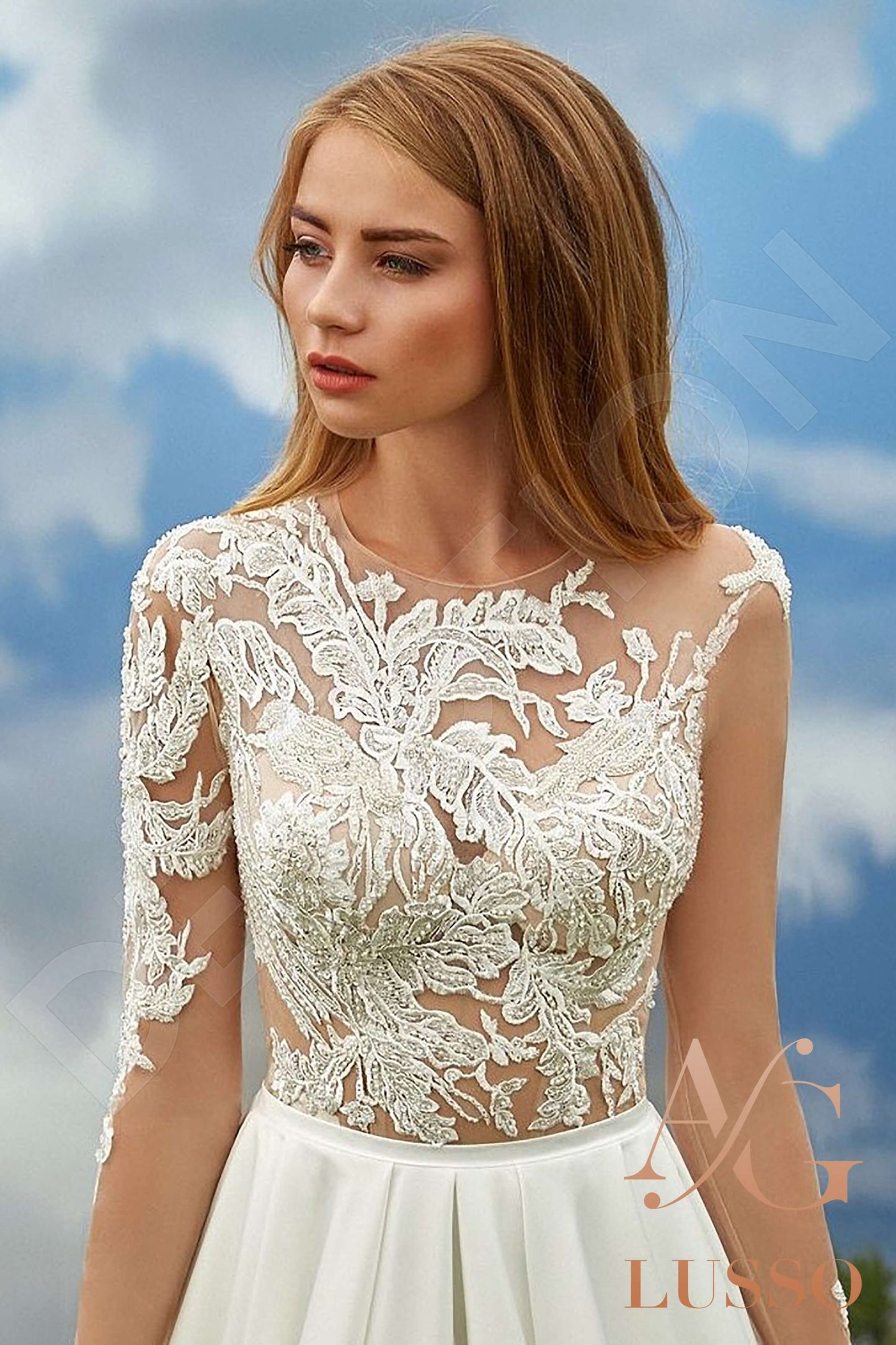 Faila Illusion back A-line Long sleeve Wedding Dress 3