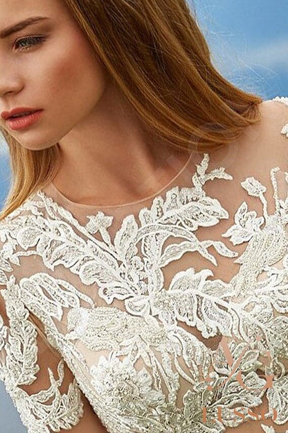 Faila Illusion back A-line Long sleeve Wedding Dress 5