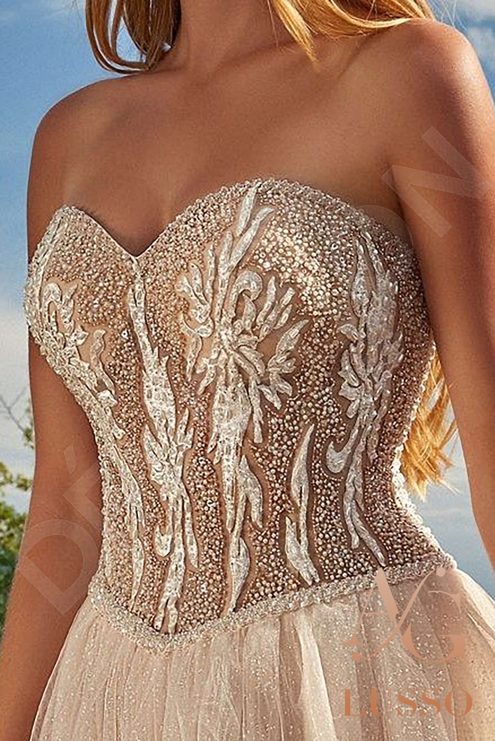 Ejenitta A-line Semi-Sweetheart Pearl Wedding dress