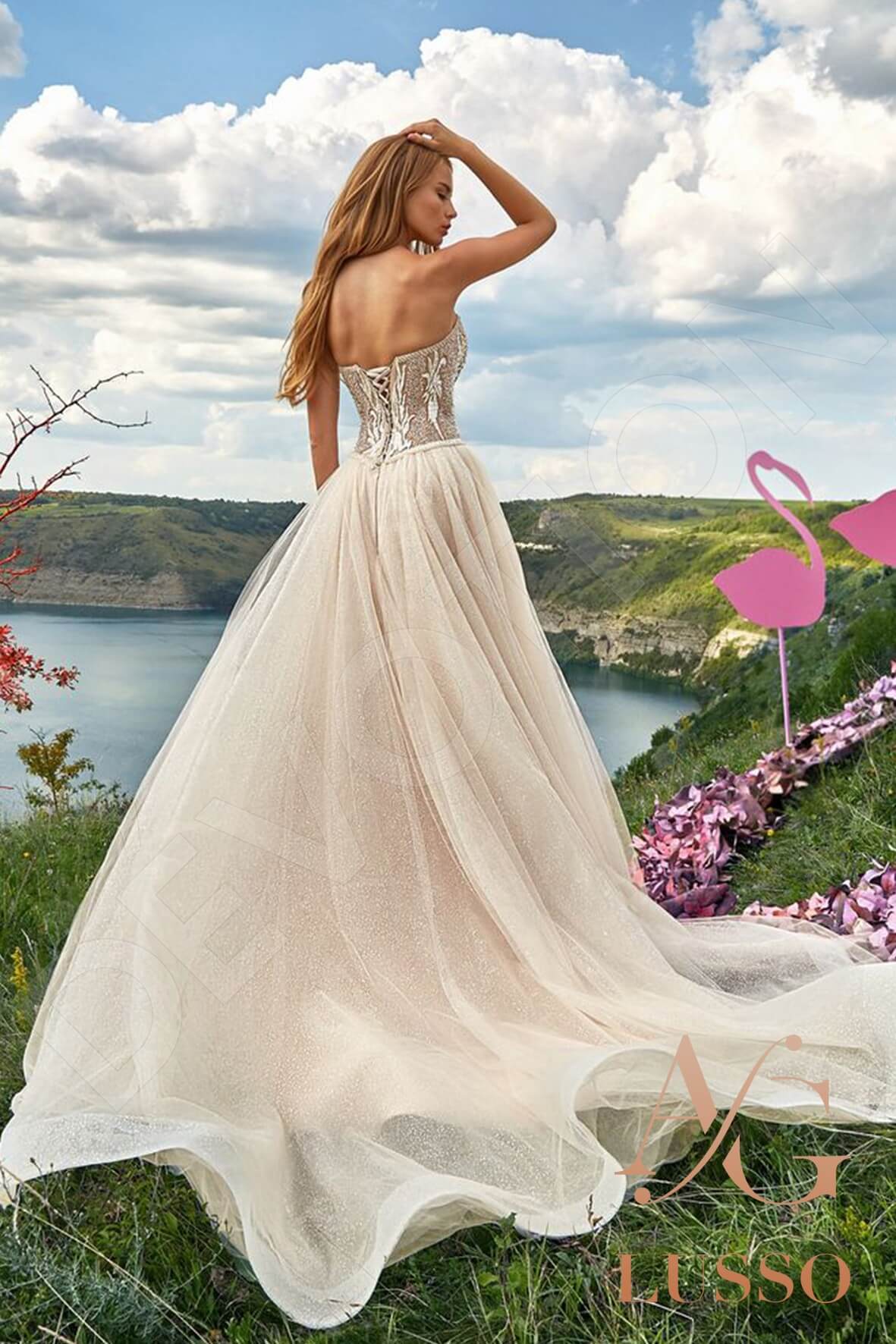Ejenitta A-line Semi-Sweetheart Pearl Wedding dress