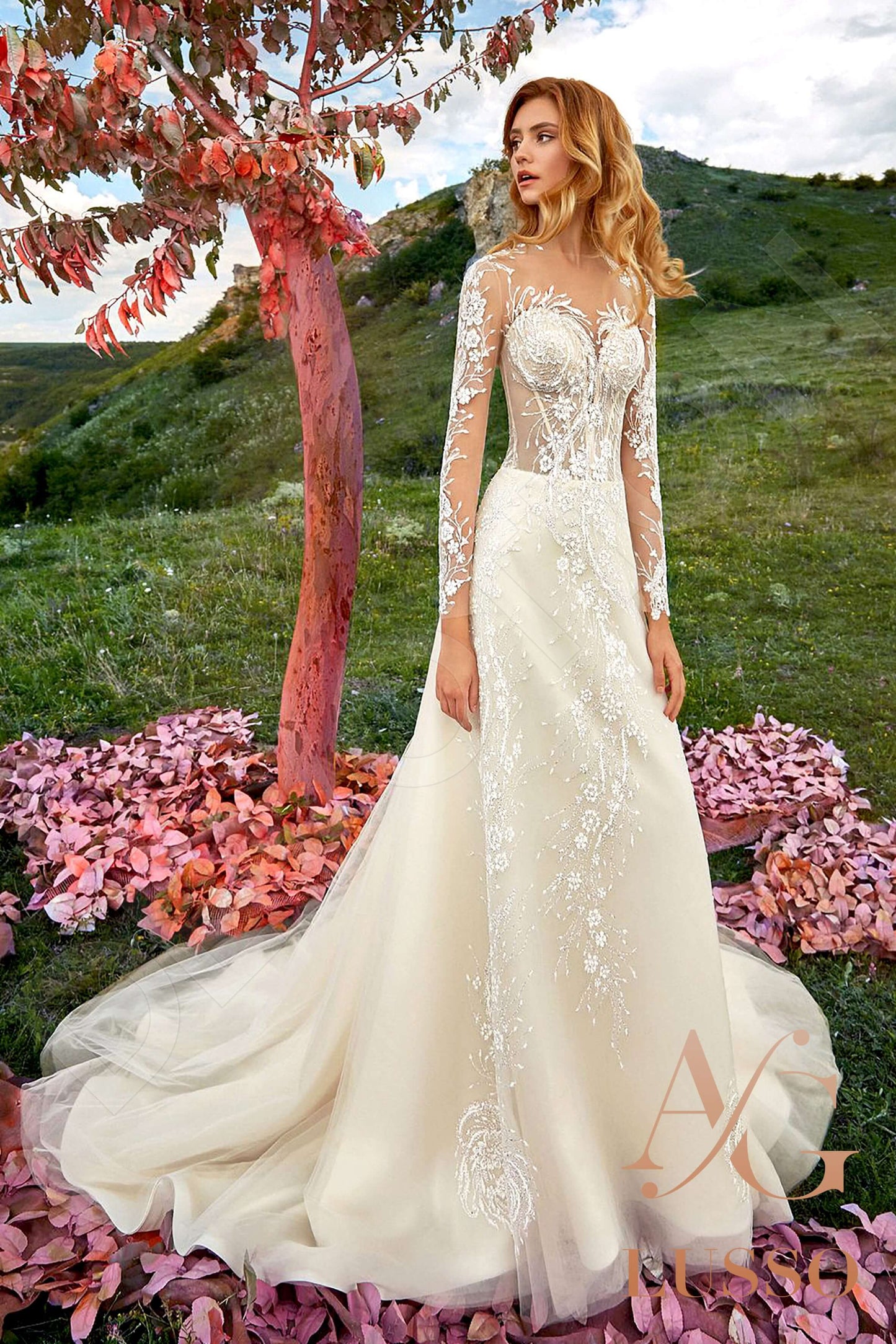 Kellice Lace up back A-line Long sleeve Wedding Dress Front