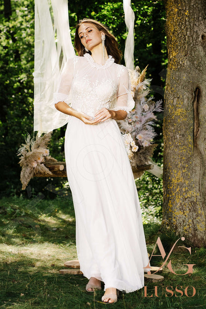 Eloise Full back A-line 3/4 sleeve Wedding Dress Front