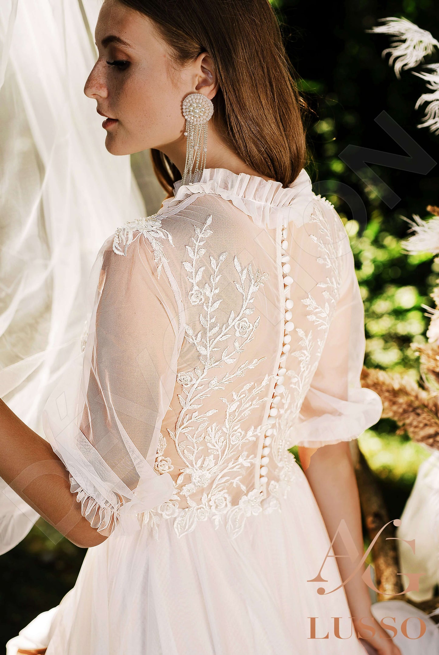 Eloise Full back A-line 3/4 sleeve Wedding Dress Back