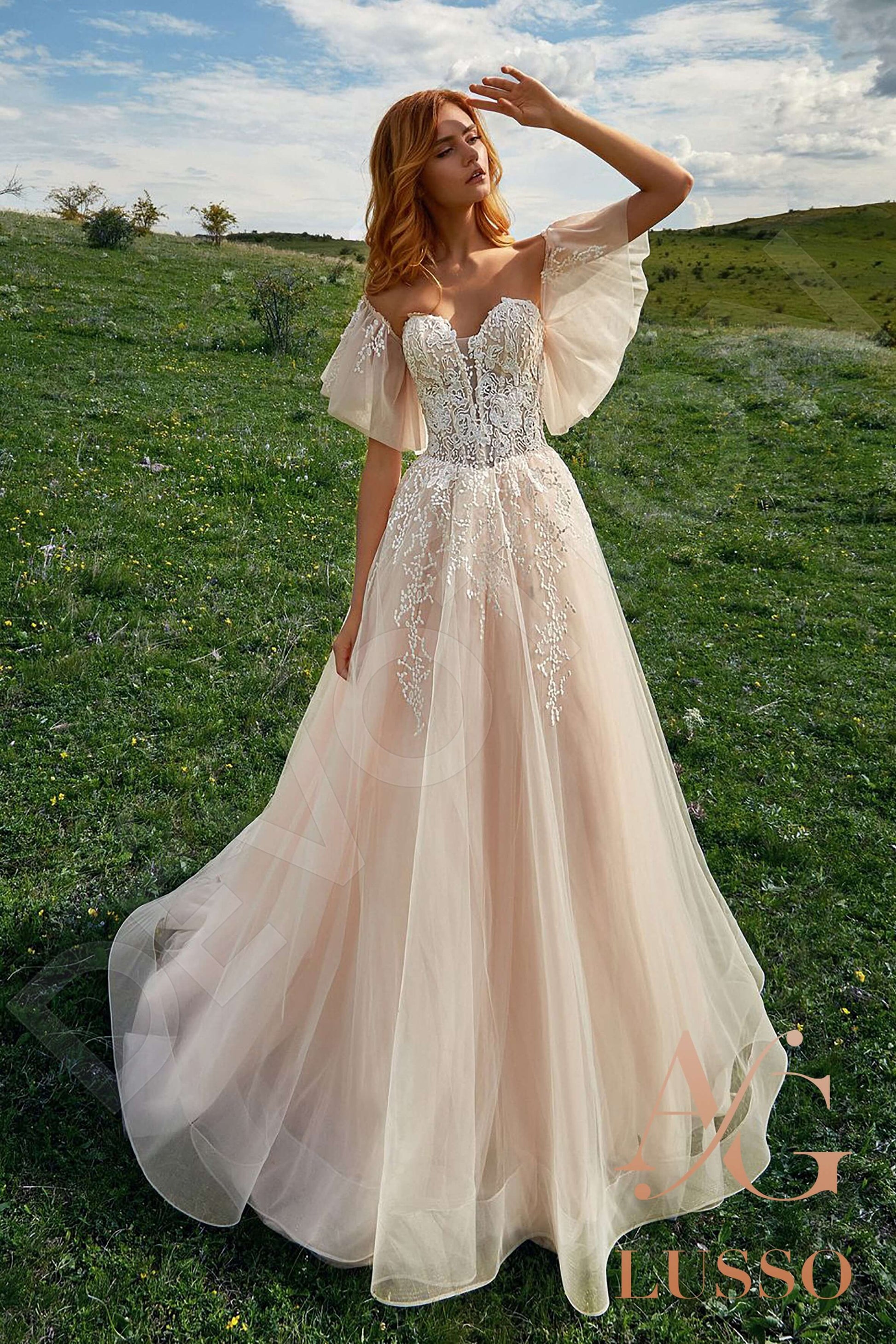 Negallia A-line Sweetheart Pearl Powder Wedding dress