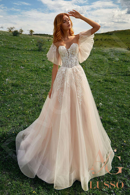 Negallia Open back A-line Half sleeve Wedding Dress Front