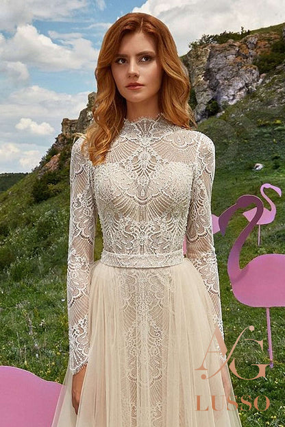 Safolla Full back A-line Long sleeve Wedding Dress 3