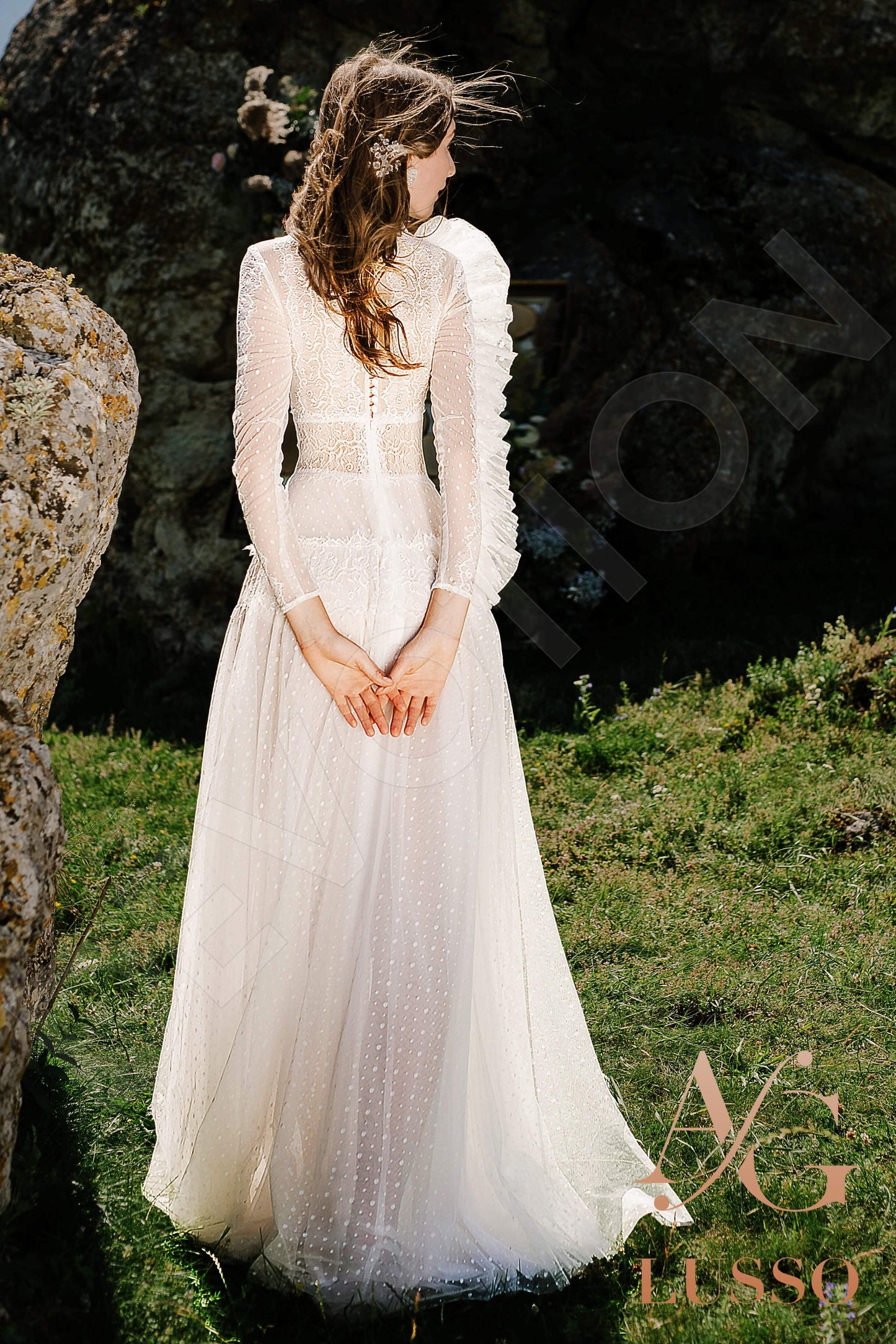 Jemila Full back A-line Long sleeve + Décor Wedding Dress 2