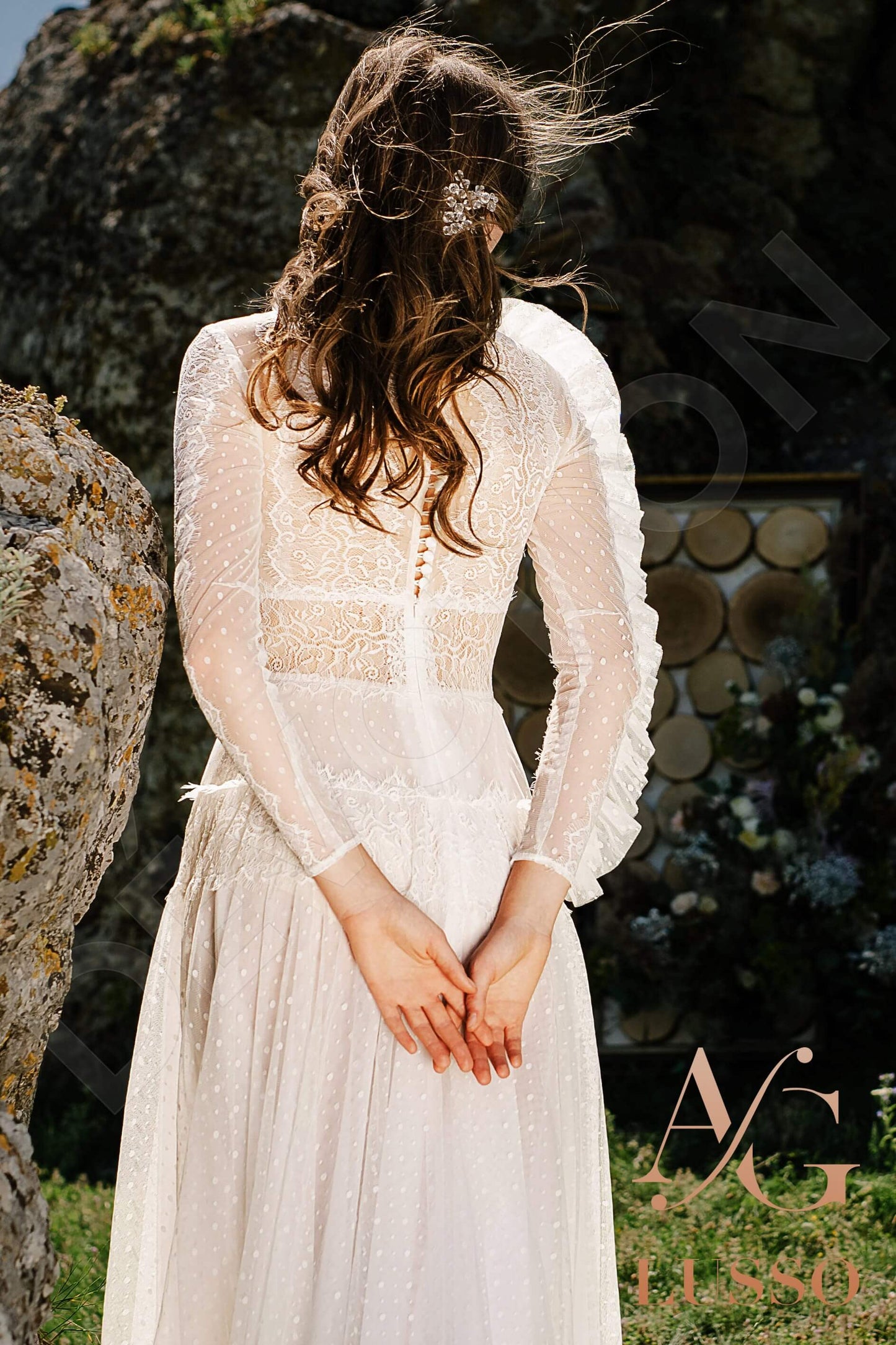 Jemila Full back A-line Long sleeve + Décor Wedding Dress 3