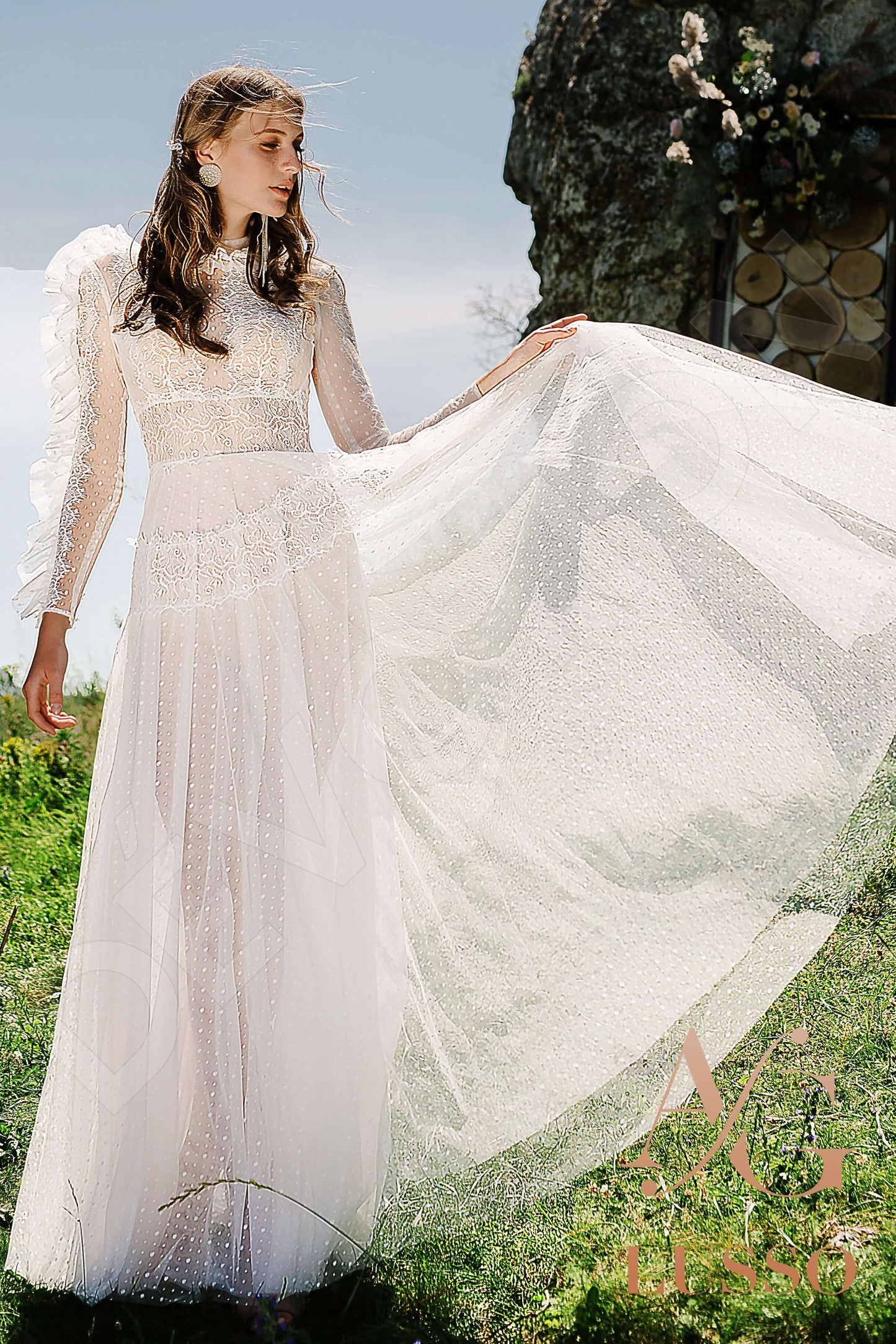 Jemila Full back A-line Long sleeve + Décor Wedding Dress 4