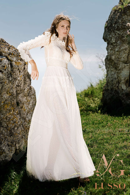 Jemila Full back A-line Long sleeve + Décor Wedding Dress 8