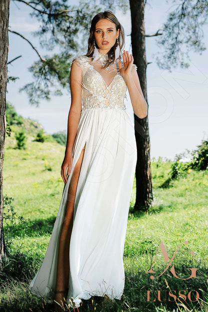 Jovita Illusion back A-line Sleeveless Wedding Dress Front