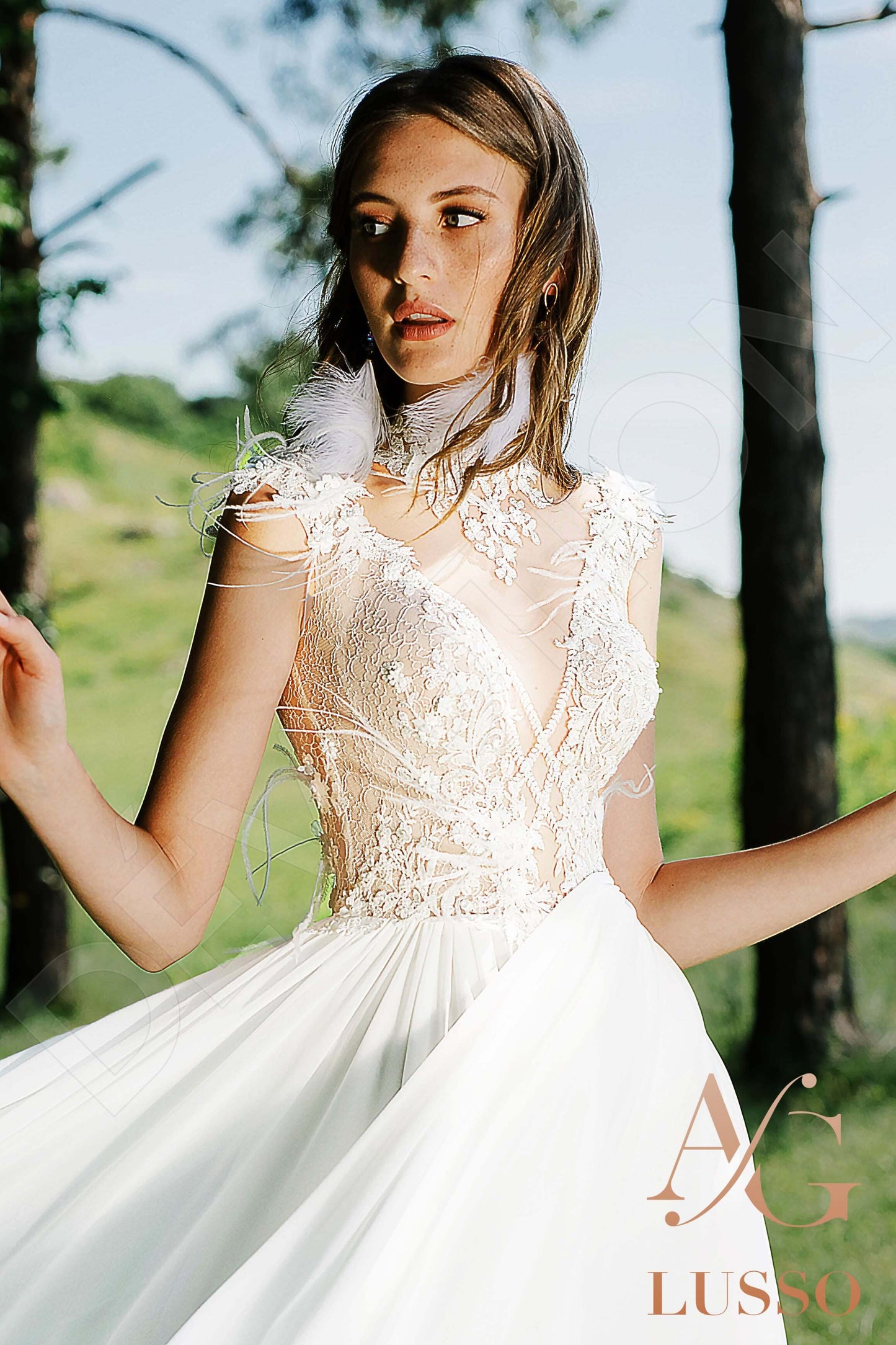 Jovita Illusion back A-line Sleeveless Wedding Dress 2