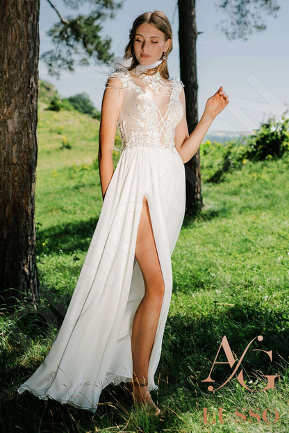 Jovita Illusion back A-line Sleeveless Wedding Dress 4