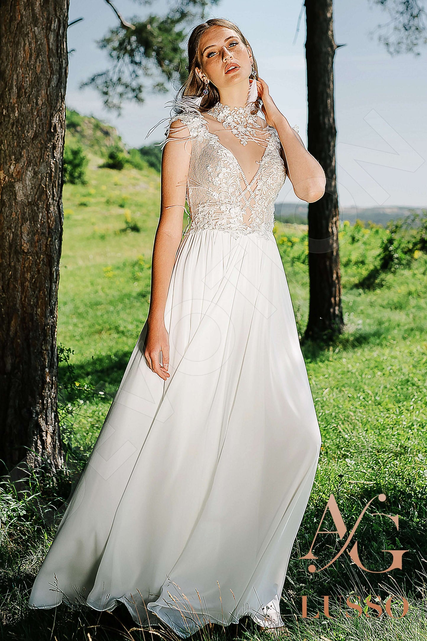 Jovita Illusion back A-line Sleeveless Wedding Dress 7