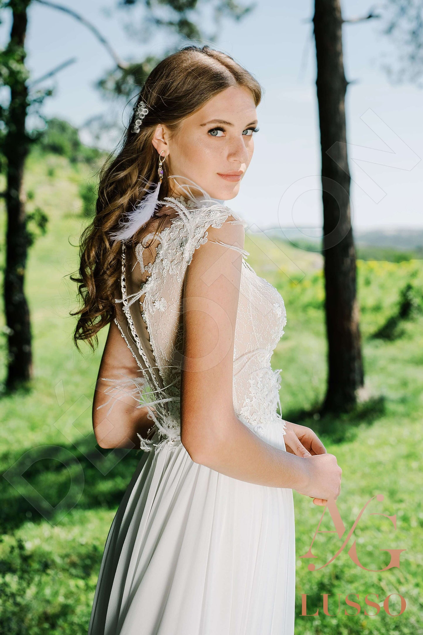 Jovita Illusion back A-line Sleeveless Wedding Dress 8