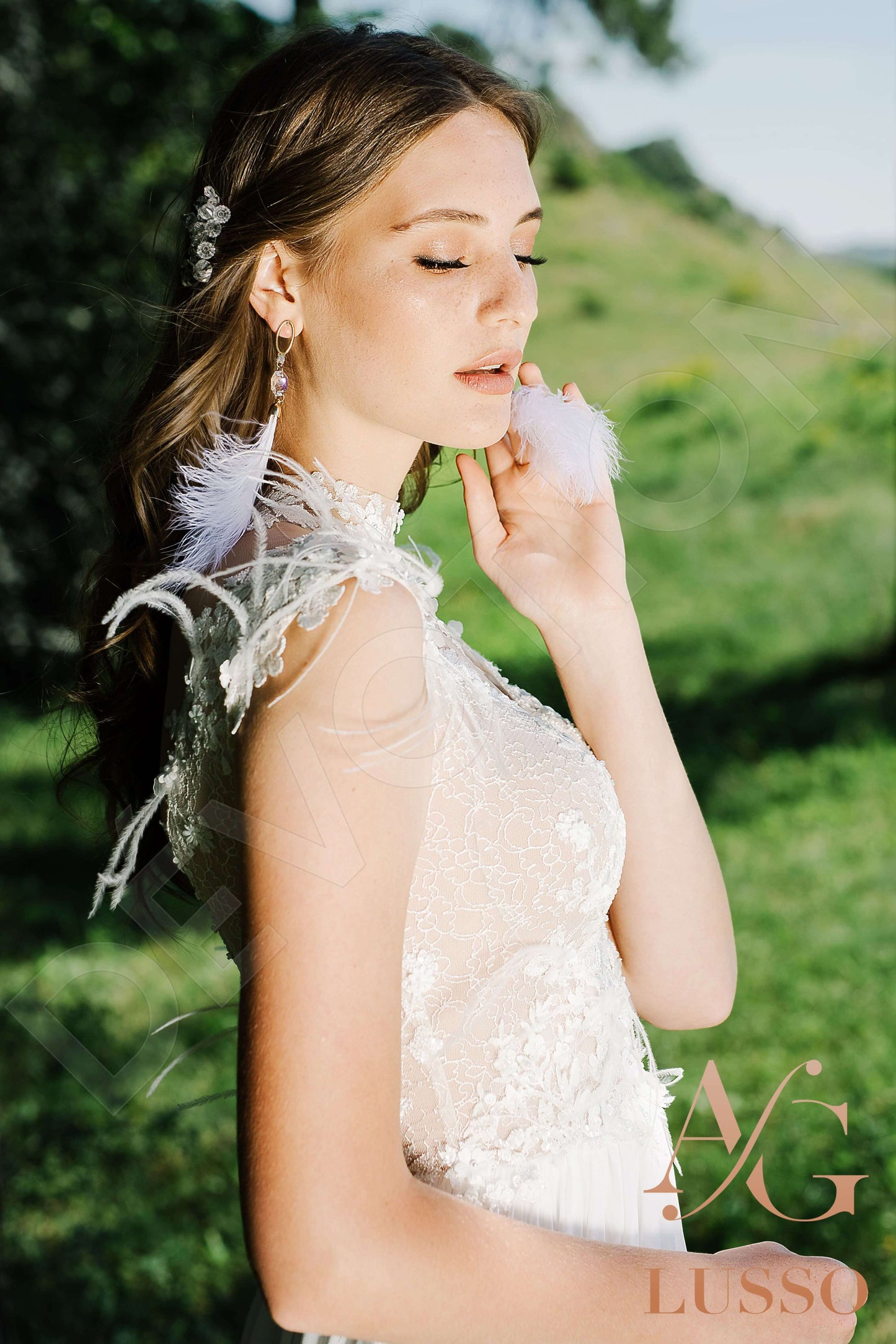 Jovita Illusion back A-line Sleeveless Wedding Dress 11