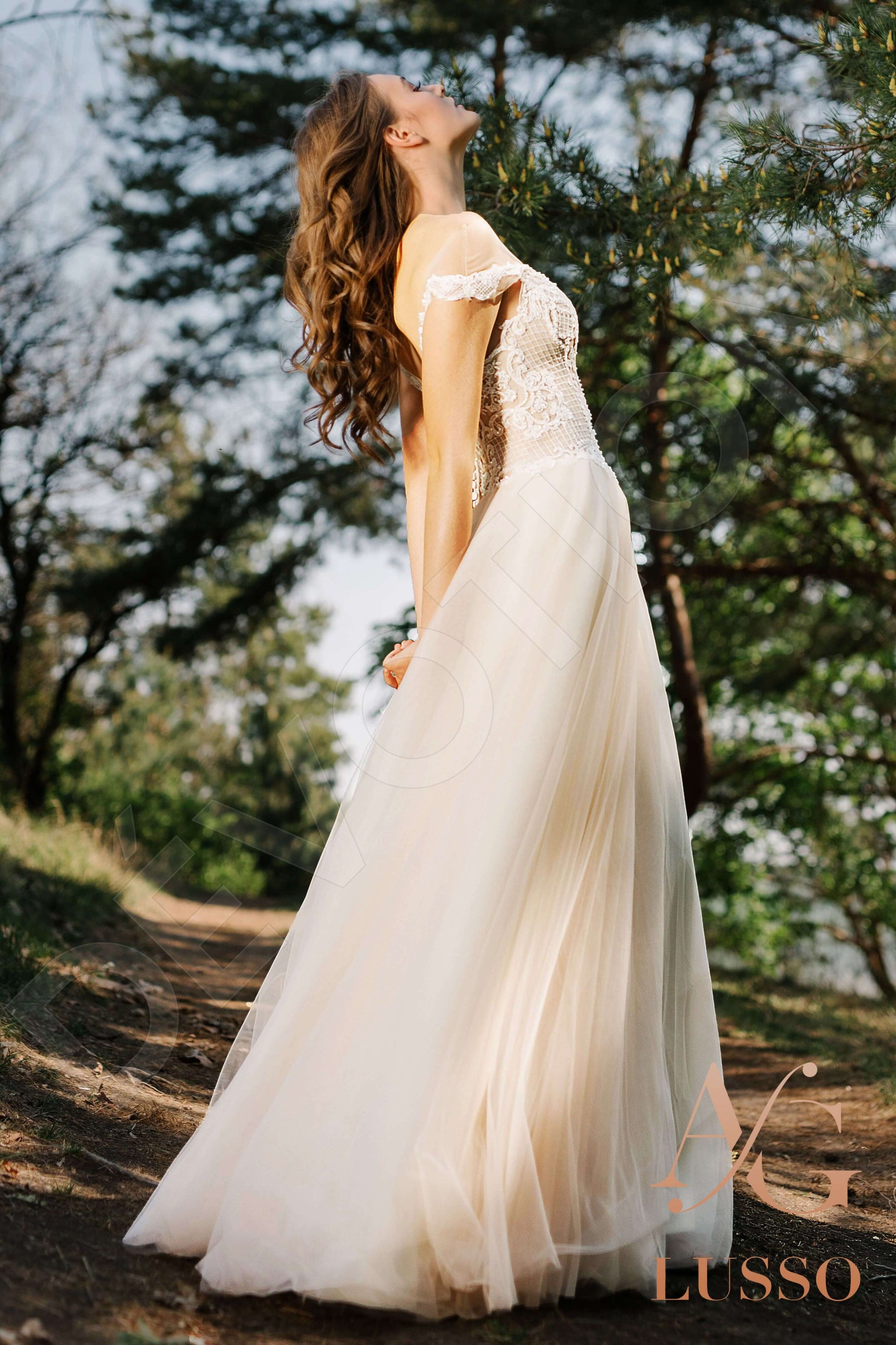 Kalifa A-line Illusion Caramel Ivory Wedding dress