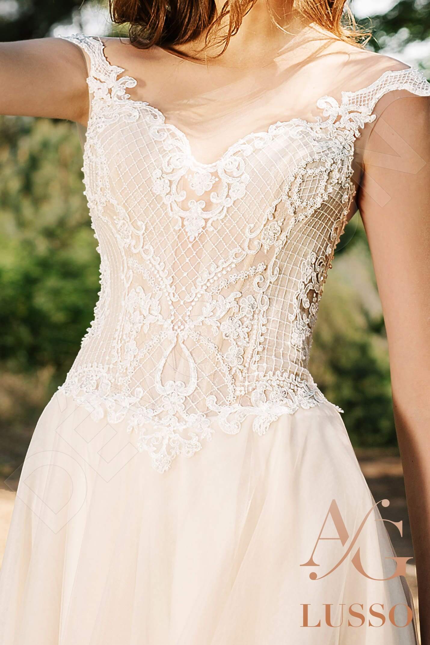 Kalifa Illusion back A-line Short/ Cap sleeve Wedding Dress 6