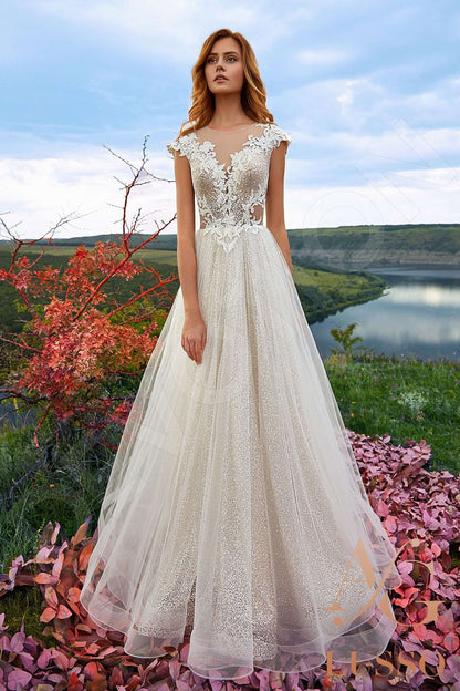 Alvinika Illusion back A-line Sleeveless Wedding Dress Front
