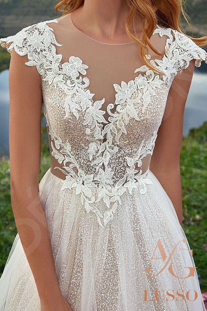 Alvinika Illusion back A-line Sleeveless Wedding Dress 4