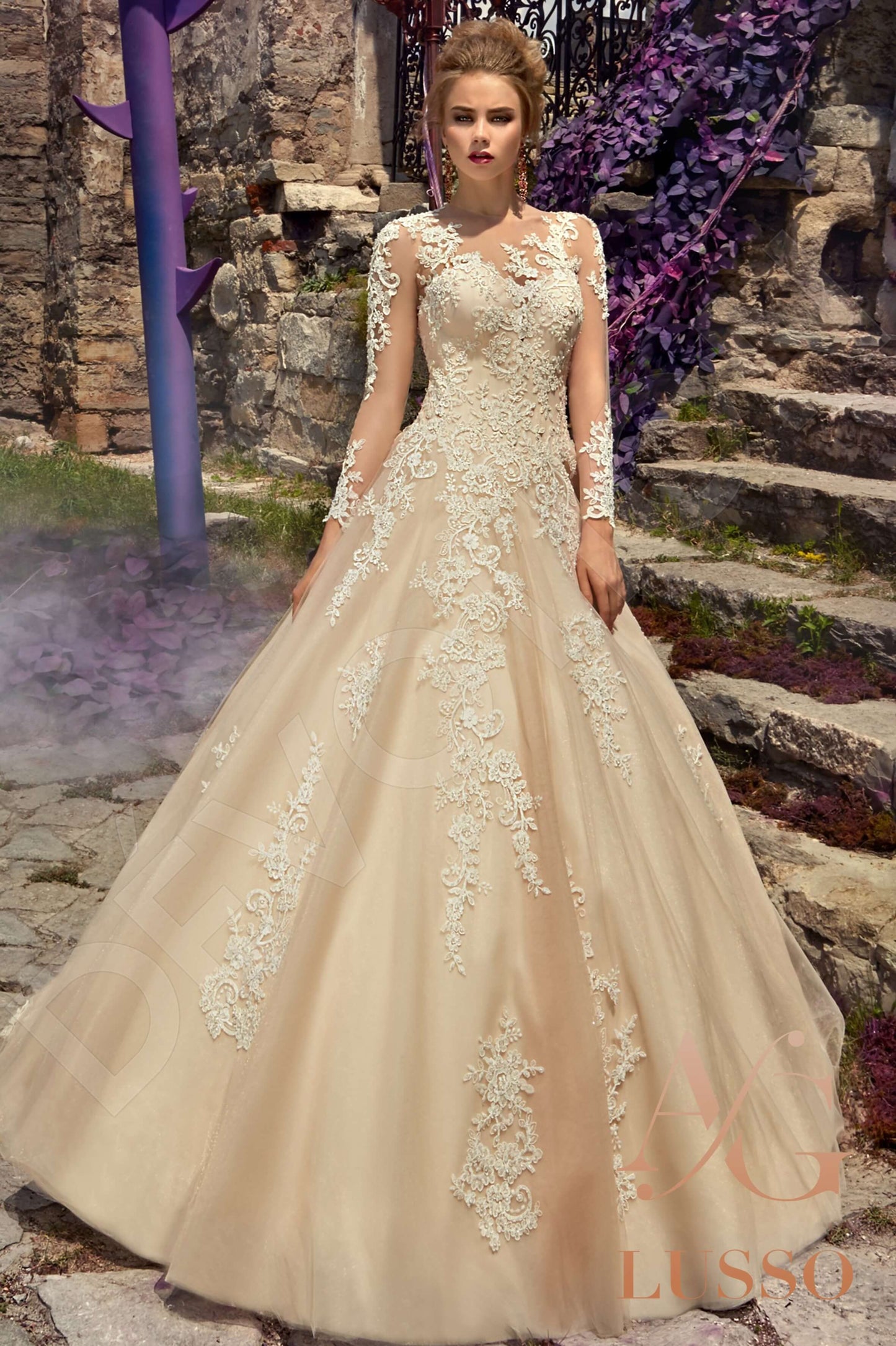 Libella Princess/Ball Gown Illusion back Long sleeve Wedding Dress Front