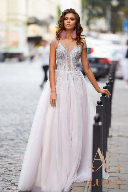 Vassara Open back A-line Short/ Cap sleeve Wedding Dress Front