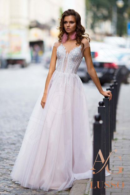 Vassara Open back A-line Short/ Cap sleeve Wedding Dress 3
