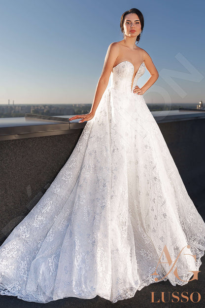 Kiley Illusion back A-line Detachable sleeves Wedding Dress Front