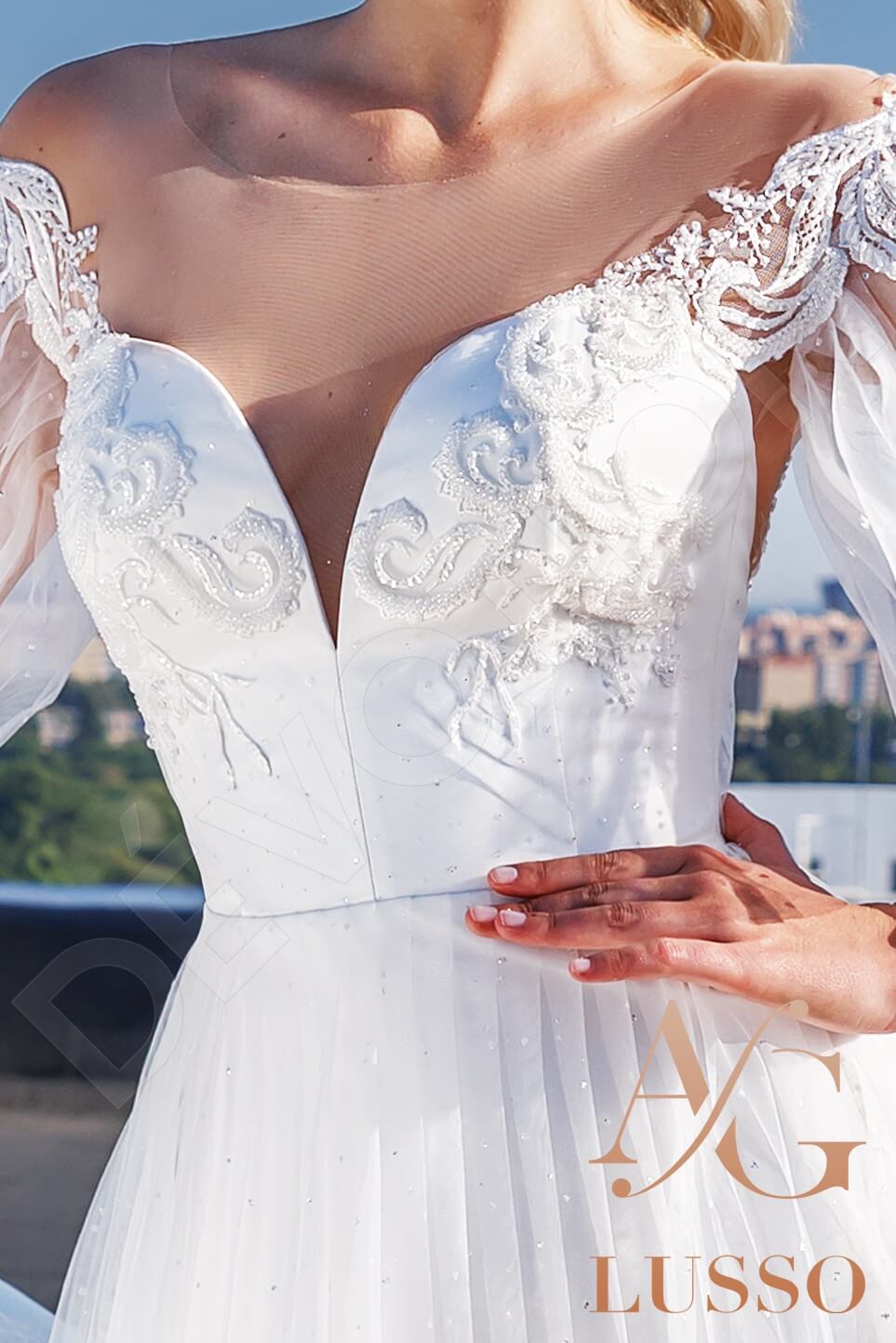Layan Illusion back A-line Short/ Cap sleeve Wedding Dress 5